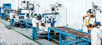 Forklift steel processing line